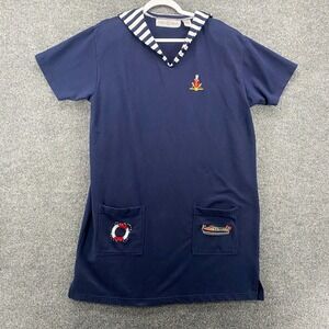 Needle Threads Dress Large Blue Shift Embroidered Ladies Nautical Vintage Casual
